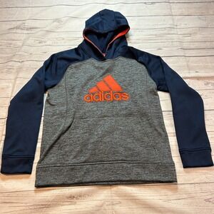 Adidas Sweatshirt Hoodie Sweater Logo Gray Navy And Orange Boy's Large 14/16